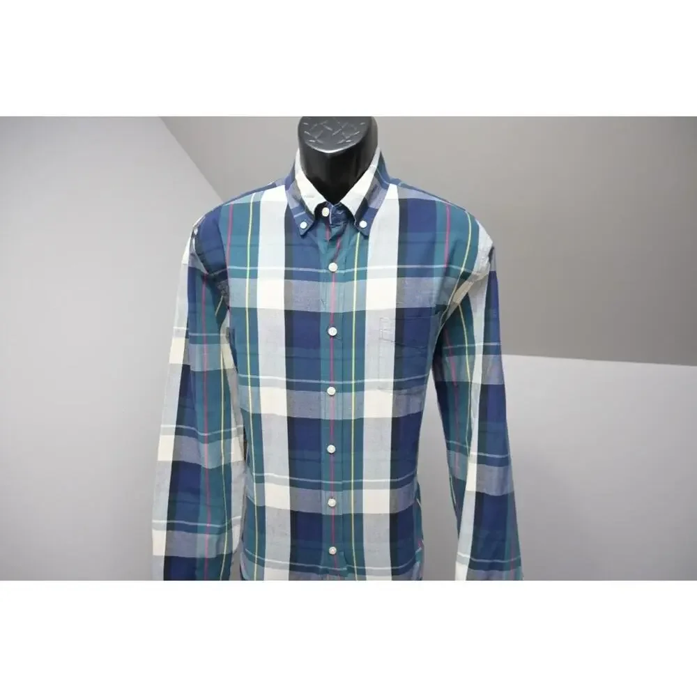 J‎ Crew Sunwashed Oxford Dress Shirt Plaid Long Sleeve Button Up Mens Size Large